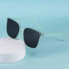 ¡RecomendadoFEISEDY Vintage Gafas de sol polarizadas de gran tamaño para mujeres hombres cuadrado de moda clásico simple lentes de sol B2758¡Top de Temporada - 009 Montura verde transparente y lente gris - Ver 6