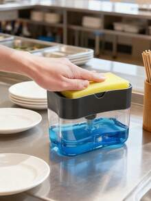 1个装洗洁精分配器，适用于厨房水槽，不含乳胶的塑料材质，独立式按压分配器，带海绵架和赠送海绵，台面水槽收纳架，轻松洗碗，居家厨房必备 - 多色 - 查看 4