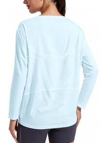 ¡RecomendadoPioneer Camp - Camisas de entrenamiento de manga larga de viscosa de bambú para mujer, espalda holgada, para yoga, atlética, camisetas casuales con cuello náutico¡Top de Temporada - Azul agua - Ver 2
