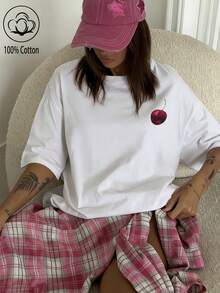 2026年女士春夏T卹，純色圓領短袖寬鬆T卹，100%棉質上衣，海邊度假風，櫻桃圖案印花，春夏裝日常休閒女裝，街頭服飾，外出度假，camisetas invierno mujer，noistamujer，camiseta oversize mujer，motif mujer，isihaaft mid未來，ihaihai，motif mujer，isdron，perok 或iii，motif mujer，motif mujras，isieta mujer，hiroki，motif mujer，isiiipa mujer，verano mujer，jersey，fiesta，sudaderas de mujer，conjunto mujer invierno，ropa verano mujer，verano mujer，y2k，mujer，ropa curvy mujer，sudadera mujer talla grande，friends，vacation，casual，辦公室/休息室/居家/戶外運動/復古風/簡約，趣味設計，四季通用休閒上衣，情人節情侶短袖，男女同款短袖，約會，浪漫出行，節日送禮，上衣，deporte - 白色 - 查看 3