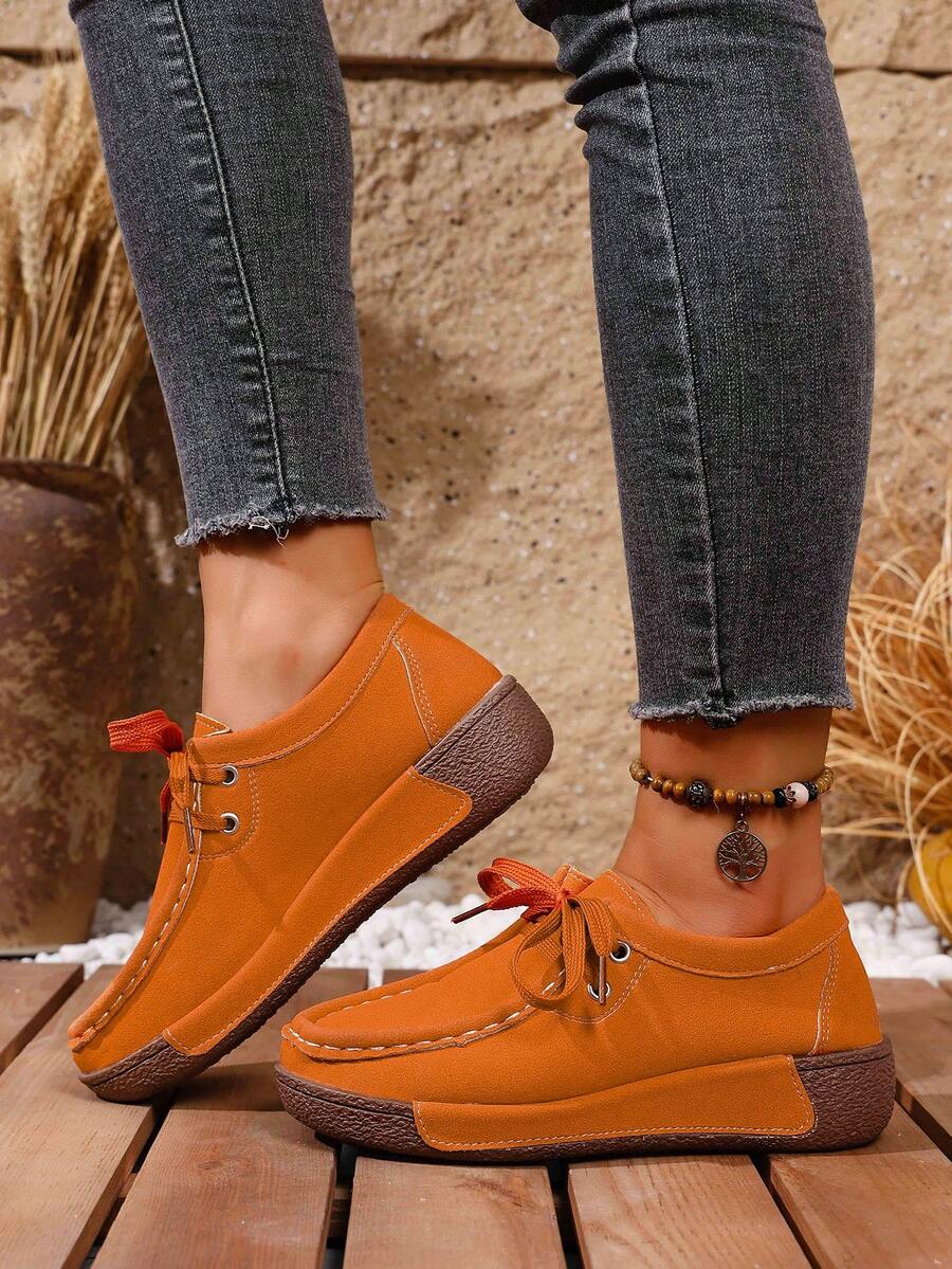 Women's Slip-On Loafer Shoes, Round Toe Mokassin Boat Shoes, Flat-Bottom Casual Walking Shoes, Suitable For Daily, Office, And Semi-Formal Occasions. - 橘色 - 查看 1