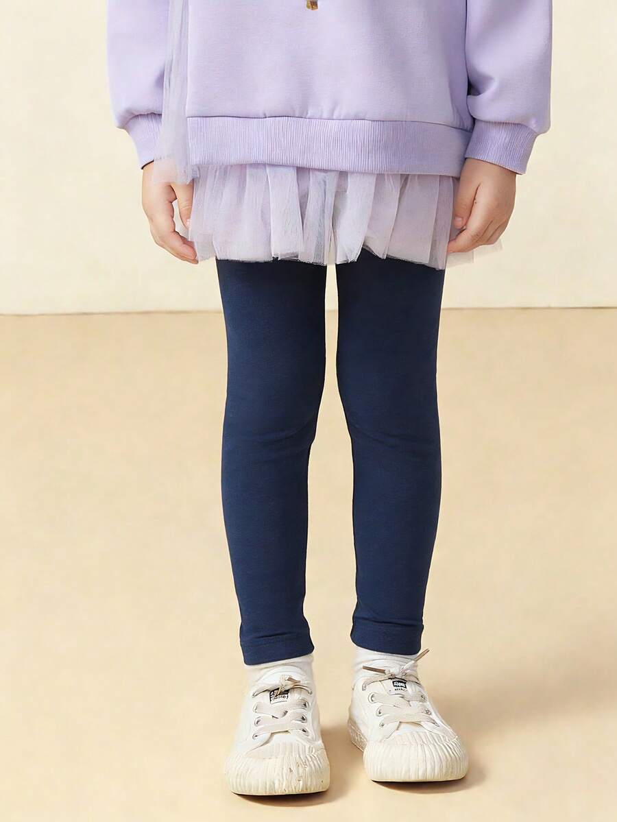 mini bala Young Girl Thick Warm Leggings, Winter Warm Inner Layer Pants - Dark Blue - View 1