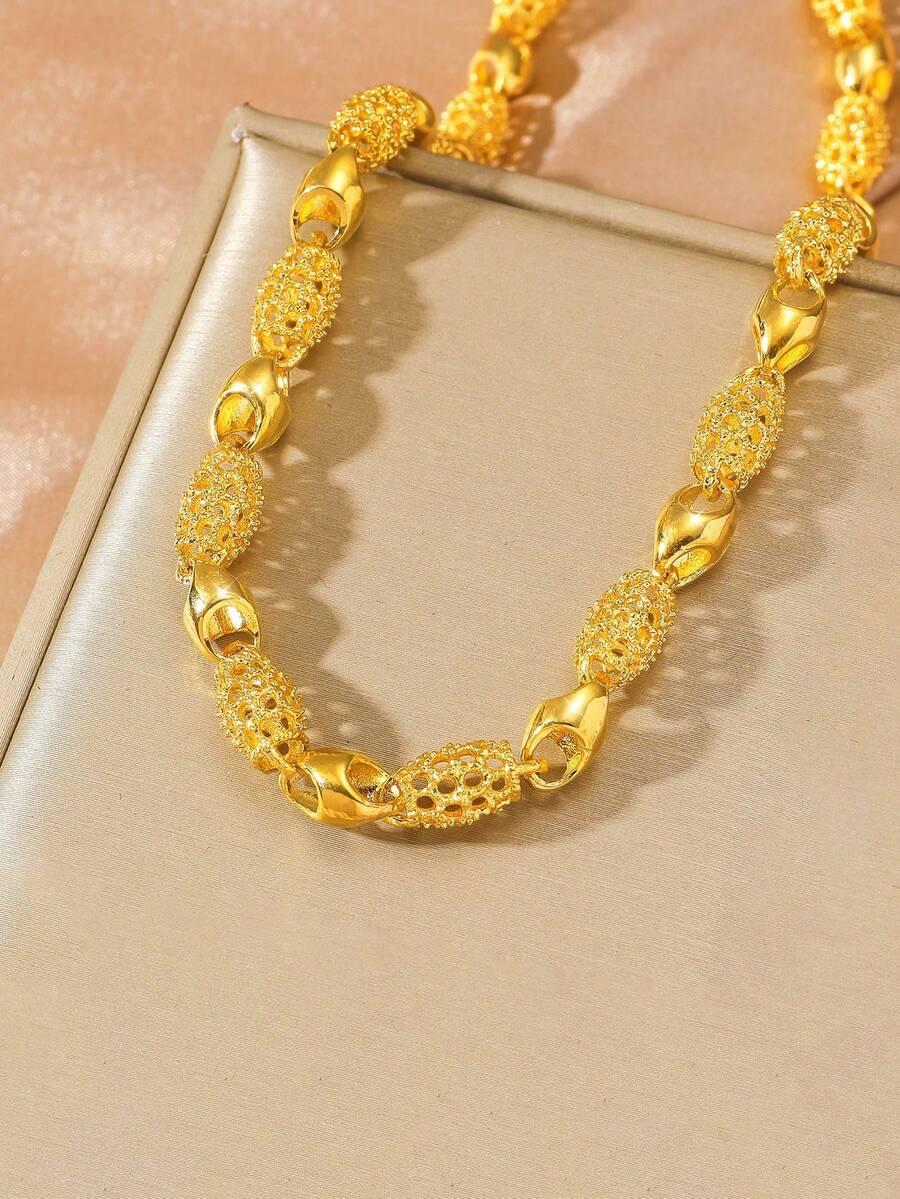 1条24K镀金铜质精致7毫米链项链，时尚百搭，适合日常佩戴 - 金黃色 - 查看 1