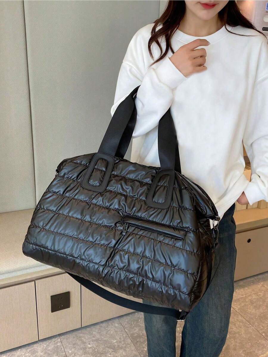1 件纯色涤纶手提袋，拉链开合，大容量旅行健身包，时尚简约，适合旅行健身包，适合露营巡航徒步旅行必备品，适合夏季学校包，学校配件学校用品 - 彩色 - 查看 1