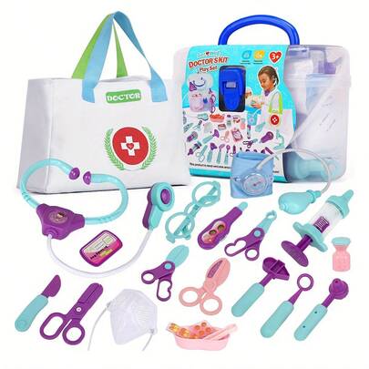 22 piezas Juego de rol de médico para niños - Juguetes de rol médico - Juego de médico con caja de almacenamiento médico, adecuado para regalos de Año Nuevo, Navidad y cumpleaños (color de los accesorios aleatorio)