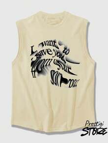 Regata Masculina To Save You 100% Algodão Gola Redonda Confortável Streetwear Casual Verão Respirável Academia Fitness - Bege - Visão 3
