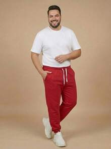 Men's Plus Size Jogger Sweatpants In Flannel Fabric With Pocket | Warm, Plus Size Men's Pants - Red - View 2