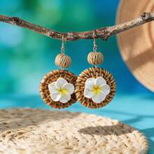 1 Pair Bohemian Style Rattan & Soft Ceramic Flower Earrings, Suitable For Women's Vacation And Music Festival Wear - Multicolor - View 11