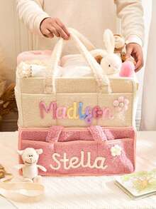 Kotak Penyimpanan Popok Bayi yang Dipersonalisasi, Nama Bordir Kustom, Keranjang Penyimpanan Kamar Bayi dengan Kantong Samping, Keranjang Penyimpanan Bayi Mewah yang Dipersonalisasi, Kotak Pengatur Kamar Bayi - MultiWarna - View 1
