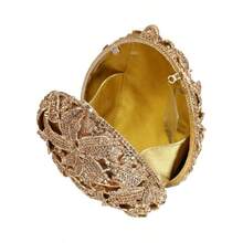 Sparkling 3D Egg Evening Bag Luxury Floral Rhinestone Clutch Bag Formal Crystal Bridal Party Cocktail Handbag - 金銀 - 查看 3