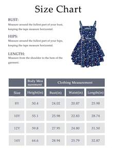 EXARUS Girls Flowy Ruffled Hem/Puff Bubble Dress Teen Ruched Summer Adjustable Spaghetti Strap Casual Cami Mini Dresses - 海軍藍小花 - 查看 2