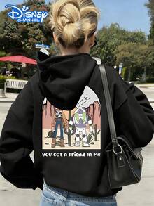 Disney Women's Hooded Sweatshirt Features A Double-Sided Toy Story Alphabet Cartoon Print Design Autumn/Winter Hooded Sweatshirt Soft, Comfortable, And Warm Fabric Essential Autumn/Winter Wardrobe Piece Perfect For Everyday Casual Wear, Travel, Or Shopping Also Makes An Ideal Gift - 黑色 - 查看 3