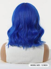 12 Inch Blue Bangs Short Curly Synthetic Wig For Women, Suitable For Daily Wear Or Cosplay - Blue - View 4
