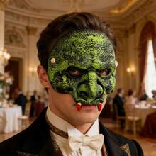 Dark Humor Style: Green Vein Demon Mask, Halloween Party Prop, Decaying Skin Texture Design PU Material Mask - Multicolor - View 6