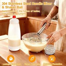 Pancake Batter Dispenser Bottle Kit - 4.5 - Cup Pancakes Mixer With Shaker Ball Stainless Steel Whisk And Brush, Squeeze Bottles Cupcake Muffin Waffle Crepe - 紅白色 - 查看 4