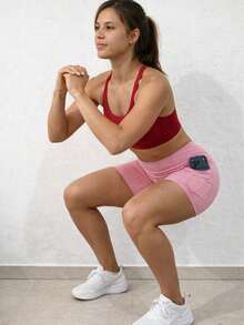 Polyamide Gym Shorts With Pocket, High Waist, Zero Transparency. - 淺粉色 - 查看 3