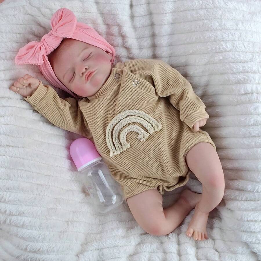 1 pieza Muñeca Reborn de 46cm(18 Pulgadas) con cabello dibujado a mano y medio pegado, muñeca realista de simulación para jugar a la casita, juguete acompañante, regalo de cumpleaños - Muñeca de cuerpo de tela - Ver 1