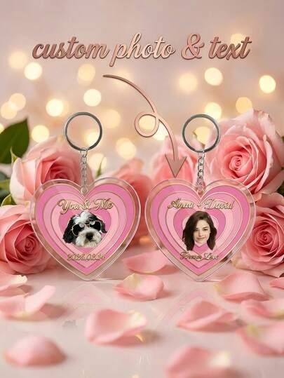 1pc Customized Personalized Colorful Heart Keychain Custom Photo Gift Backpack Charm Ornament Gift