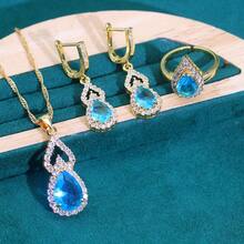 Elegant Retro Olive Green Cubic Zirconia Necklace And Earrings Set - 18K Golden Plated - Perfect For Valentine'S Day, Weddings, And Gifts - Style 2 - View 4