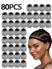 黑色网状假发帽，200/100/50/20/10/5/2个装，开口式假发帽发网，适合女性、男性、儿童、万圣节服装派对假发 - 黑色 - 查看 14