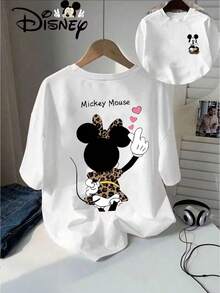 Authentic Disney Mickey Mouse Leopard Print Disney Summer New Short-Sleeved T-Shirt Shirt Men And Women Casual Fashion Printed T-Shirt Women. - White - View 1