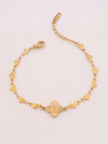 1pc Stainless Steel Clover Pendant Bracelet Fashion 18K Gold Plated Heart Chain Bracelets For Women Waterproof Jewelry - Bracelet - View 7