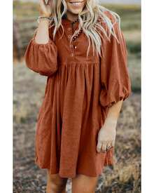 Button Up Dress Women Gold Flame Mini Dresses - 金色火焰 - 查看 5