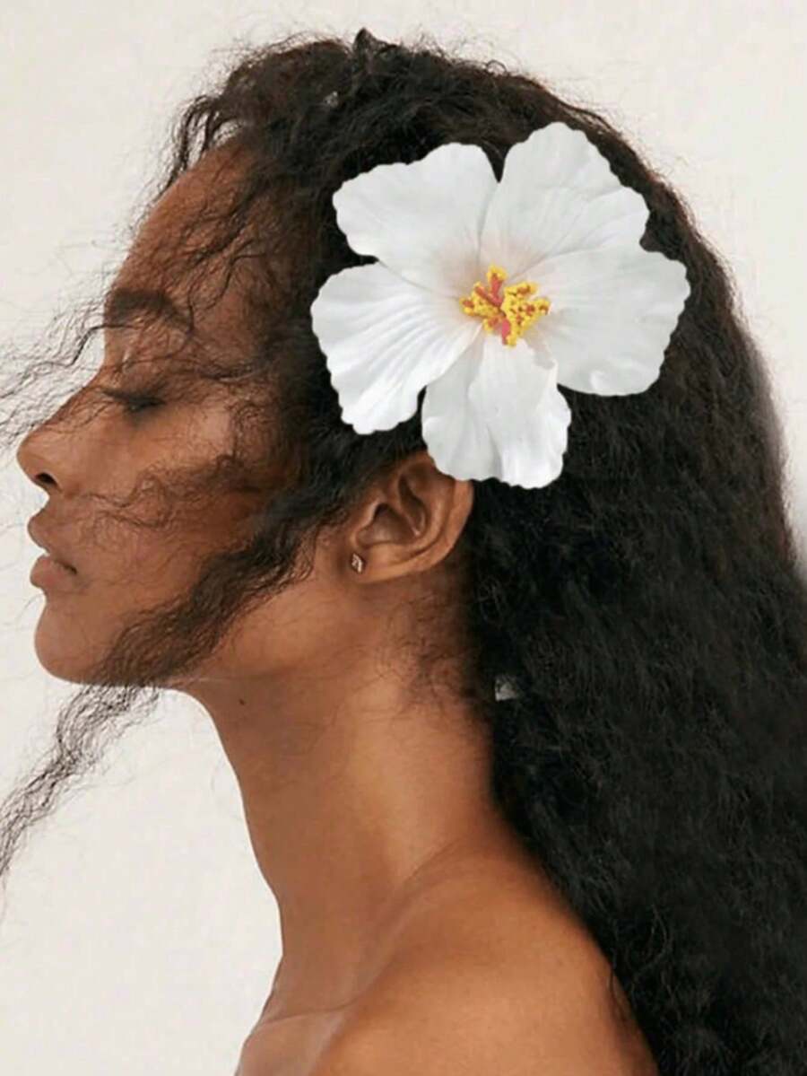 1pc Hawaiian Flower Hair Clips, Artificial Flower Hair Clips For Women, Hibiscus Flower Hair Clips, Lotus Flower Hair Clips, Suitable For Holiday Beach Party, Summer Tropical Flower Hair Accessories, Wedding Party, Gift For Girls, Mother's Day, Hair Claws, Hair Clips, Hair Pins, School Supplies, Head Accesssories - trắng - Xem 1