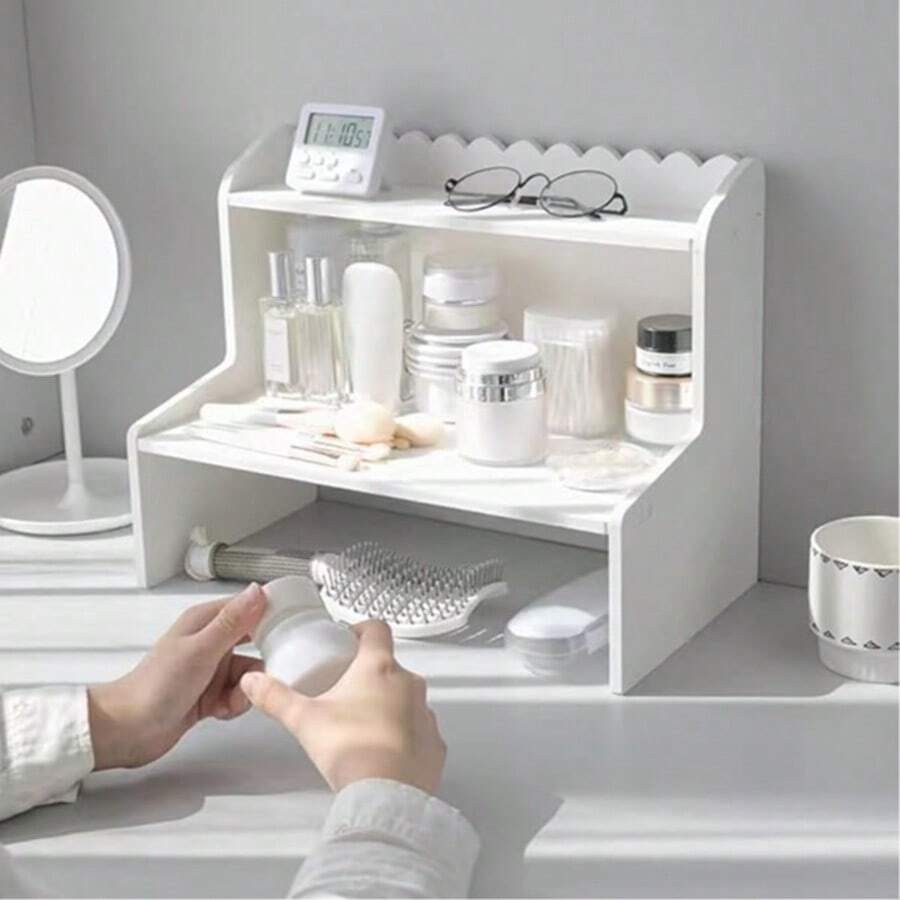 Sktop Wood Display Shelf, Office Desk Shelf Organizer Desktop Organizer Office Storage Rack Wood Desktop Bookshelf Supplies Storage Rack - A - 查看 1