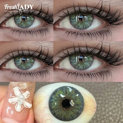 FRESH LADY 1 par de lentes de contacto desechables anuales de 14.50 mm de color gris de Freshlady, con un estilo sutil de tonos cálidos, ideal para el maquillaje, el trabajo, el uso diario y las ocasiones festivas