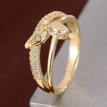 1pc Refreshing Geometric Leaf Design Cubic Zirconia Women Ring - Multicolor - View 1