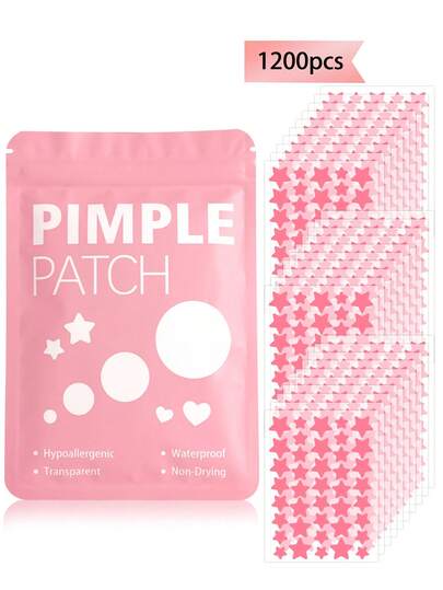 1000张痘痘遮盖贴纸，节日派对贴纸，心形贴纸，600/200/120/40PCS星星装饰贴纸，五角星贴片用品，易于使用，化妆和装饰配件，适用于派对，聚会和办公室面部装饰贴纸，圣诞节和万圣节贴纸，节日派对装饰贴纸，仅供装饰使用
