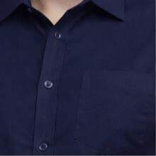 Men's Short-Sleeve Dress Shirt, Slim Fit, Plain, With Pocket - Xanh đậm - Xem 1