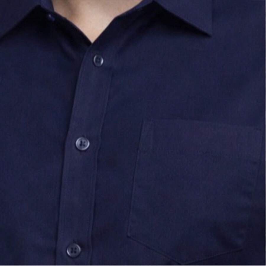 Men's Short-Sleeve Dress Shirt, Slim Fit, Plain, With Pocket - Xanh đậm - Xem 1