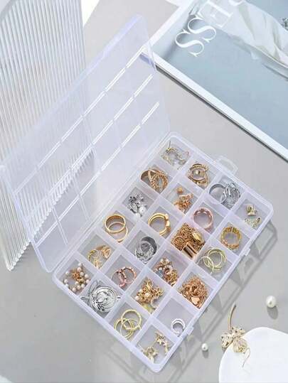 1个多隔层首饰收纳盒，透明整理盒，可收纳耳环、戒指和其他饰品