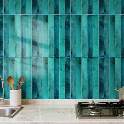 10pcs/Set Geometric Ceramic Tile Stickers, Waterproof PVC Self-Adhesive, Suitable For Kitchen, Bathroom, Laundry Room, RV Fireplace Wall Decor