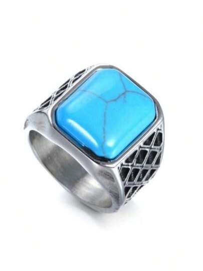 1枚复古绿松石戒指，时尚商务配饰，婚礼订婚派对男士珠宝礼物