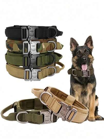 Collar táctico de alta resistencia para perros medianos/grandes, con diseño de asa para un mejor control y comodidad