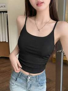 1pc Women's Tube Top Camisole, Sleeveless Layering Top For Spring & Summer - Black - View 1