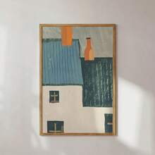 1幅蓝色田园小屋墙面艺术画，乡村质朴家居插画，复古农舍装饰，民俗复古家居海报，方形温馨家居装饰，无框 - 風景 - 查看 2
