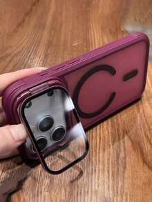 Luxury Lens Frame Magnetic Phone Case, Compatible With IPhone 17 Pro Max/17/16/15/14 Plus/13/12 Pro Max/11, Supports Wireless Charging, Shock-Resistant Armor Frame Transparent Protective Cover With Lens Glass - 酒紅色 - 查看 6