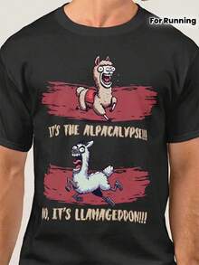 Camiseta Divertida Apocalipsis de Alpaca - "¡Es el Día del Juicio de Alpaca!!"Camiseta gráfica Running Llama - Camisa casual negra para & - Ropa coleccionable de humor de verano - Negro - Ver 1