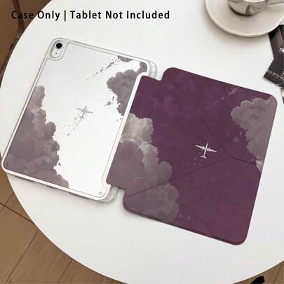 1个亚克力水晶飞机彩绘平板电脑保护套，带支架，兼容三星、荣耀、苹果等品牌，可折叠防弯折，硅胶加固边角，自动唤醒/睡眠功能，内置笔槽，多角度可折叠支架 - 日常完美保护，节日送礼佳品