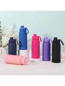 Thermal Bottle With Handle For Gym Use, With Silicone Base, 350ml/600ml/800ml/1000ml - Army Green - View 4