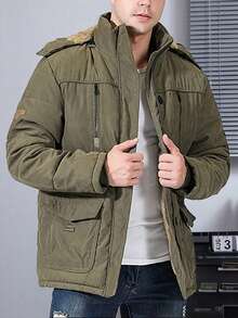 Shendy Vendy Chamarra tipo Bomber Ropa Casual para Hombre Con Capucha Chaqueta Acolchada Hombre Forro Aborregado Termico con Bolsillos Laterales de Cremallera Completa - Verde - Ver 3