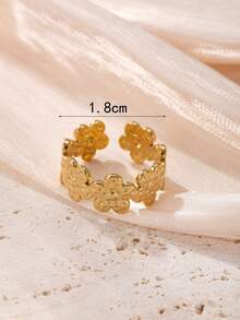 1pc Gold-Tone Stainless Steel Flower Adjustable Fashion Ring - Yellow Gold - View 4