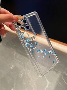 1pc Blue Polka Dot Pattern, Airbag Transparent Anti-Drop Phone Protective Case, TPU Material Suitable As Holiday Gift, Fit Compatible With Samsung Phones, Unisex - Clear - View 3