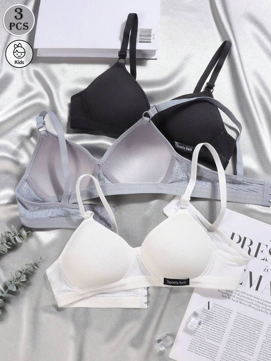 Set de 3 sujetadores triangulares de unicolor para niñas, diseño cómodo sin aros, adecuado para niñas de 13 a 16 años - Multicolor - Ver 1
