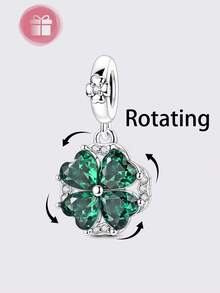 1 pièce Conception originale Ajoutez une touche de chance ludique à votre collection de bijoux avec ce magnifique charm trèfle à quatre feuilles rotatif de couleur argent. Ses quatre pétales verts vibrants en zircone scintillent brillamment et présentent un mécanisme de rotation lisse et unique qui vous permet de faire tourner le design d'une simple pression - ajoutant un élément interactif à votre style quotidien. - Argent - Voir 3