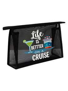 Nautical Style "Cruising Life Is Better" Mesh Tote Bag Set, Cruise Ship Theme, Reusable Lightweight Fabric Shoulder Bag With Portable Makeup Bag, Suitable For Daily Commuting, Travel, And Holiday Parties,Camping, Cruise Vacations, Beach, Ocean And Everyday Use, A Gift For Cruise Enthusiasts - Multicolor - View 17